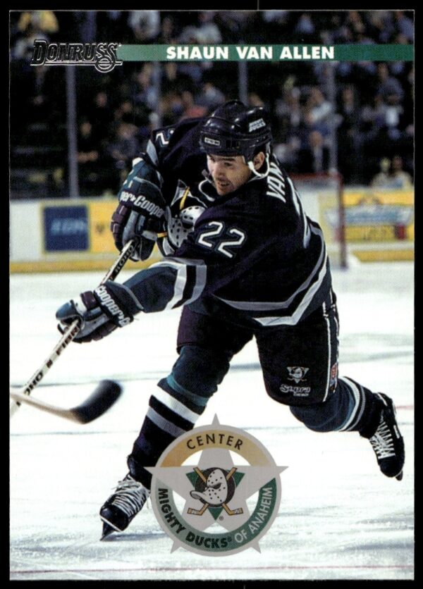 1996 Donruss Hockey Card featuring Shaun Van Allen #86 in action on ice.