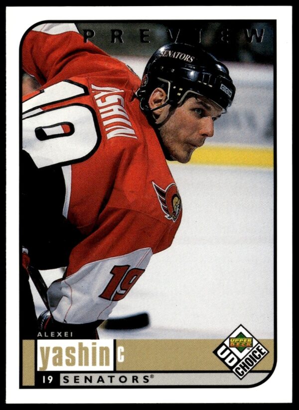 1998-99 UD Choice Preview card of Alexei Yashin, Ottawa Senators, card #141, front view.