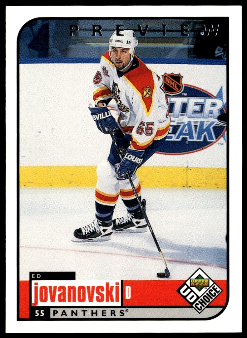 Ed Jovanovski 1998-99 Upper Deck Preview, #91, hockey action image.