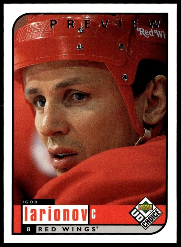 Front of Igor Larionovs 1998-99 Upper Deck UD Choice Preview hockey card, number 71.