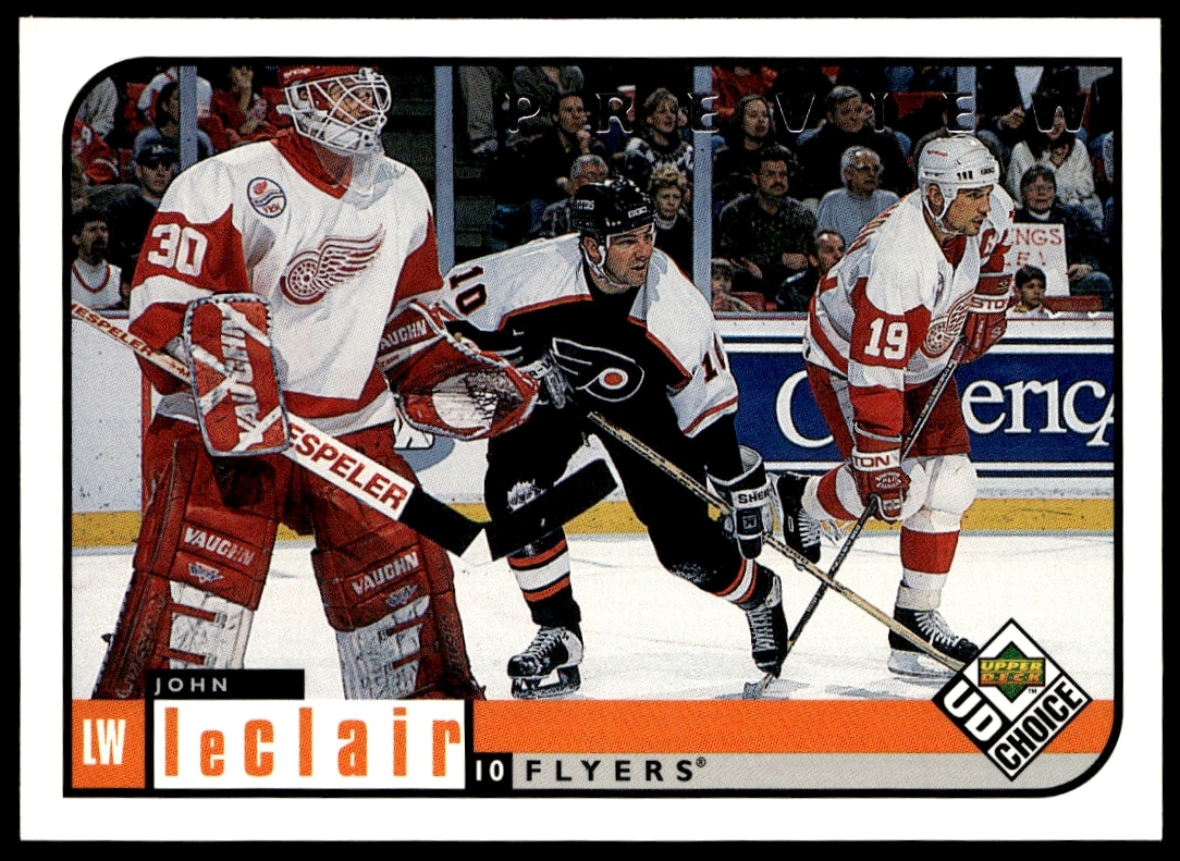 1998-99 Upper Deck John LeClair Preview Card #153 featuring Philadelphia Flyers star.