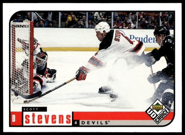 Scott Stevens 1998-99 Upper Deck Card #113 in New Jersey Devils gear on ice.
