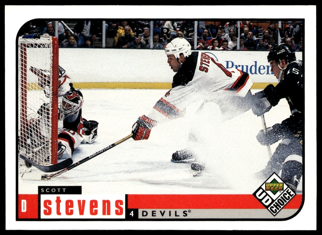 Scott Stevens 1998-99 Upper Deck Card #113 in New Jersey Devils gear on ice.