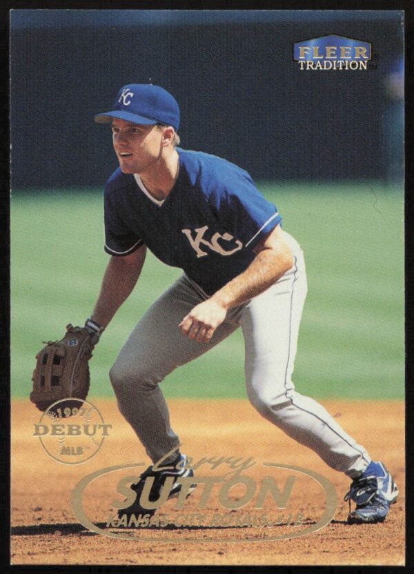 Larry Sutton 1998 Fleer Baseball Card #185, Front Action Shot, Team Uniform.