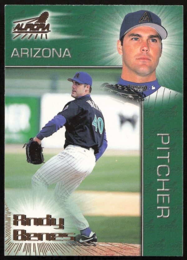 Andy Benes 1998 Pacific Aurora baseball card, St. Louis Cardinals pitcher, action shot.