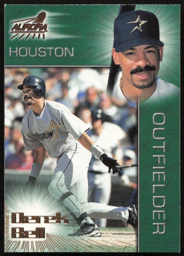 Derek Bell 1998 Pacific Aurora Baseball Card #137, showcasing outfielder in team uniform.