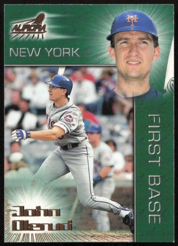 John Olerud 1998 Pacific Aurora card #166, featuring him in a Mets uniform, vibrant design.