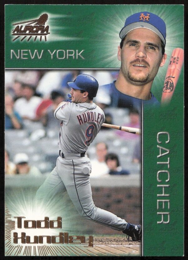 Todd Hundley 1998 Pacific Aurora Mets Baseball Card #164 Front Action Pose.