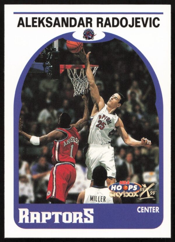 Aleksandar Radojevic 1999-00 Skybox NBA Hoops card, Toronto Raptors #43, front view.