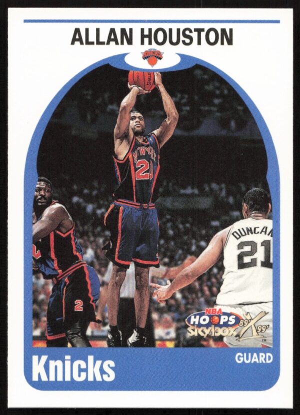 Allan Houston 1999-00 Skybox NBA Hoops trading card #39, vibrant New York Knicks action shot.