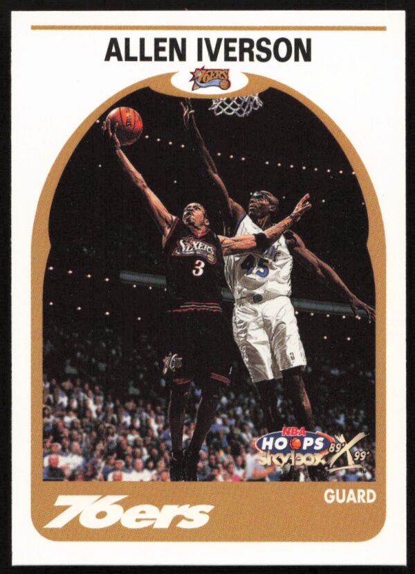 1999-00 Skybox NBA Hoops Card featuring Allen Iverson, Philadelphia 76ers star, Card #62.