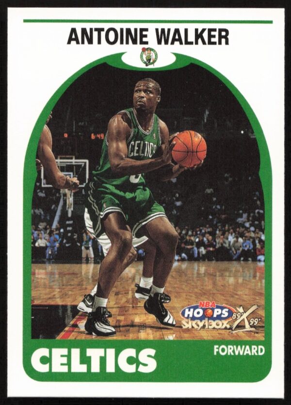 Antoine Walker in Celtics uniform, 1999-00 Skybox NBA Hoops card, dynamic action shot.