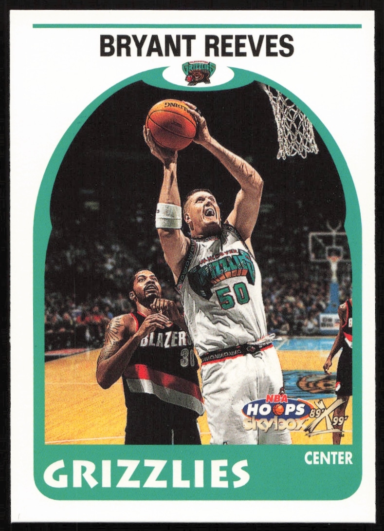 Bryant Reeves 1999-00 NBA Hoops Card #98, Thunder center action shot, front view.