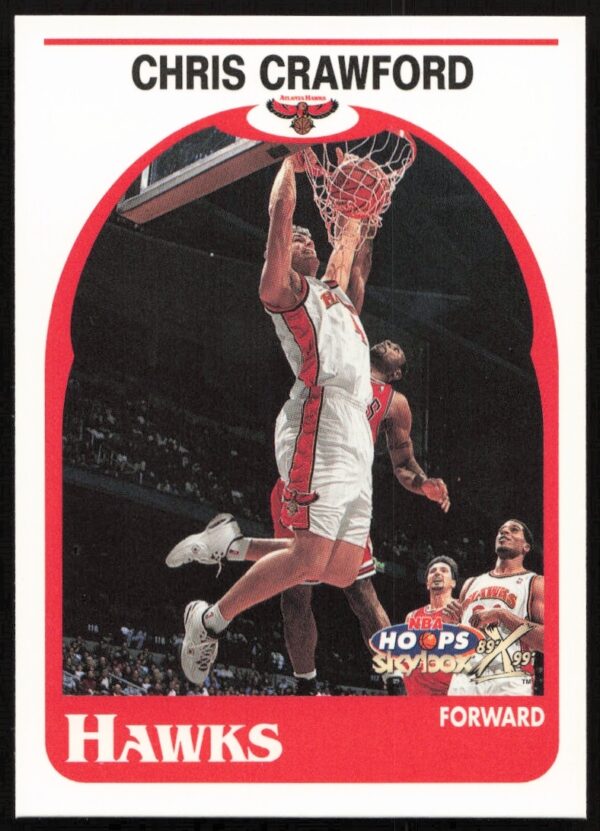 1999 NBA Hoops Chris Crawford card #133, front, in action, basketball uniform, collectors item.