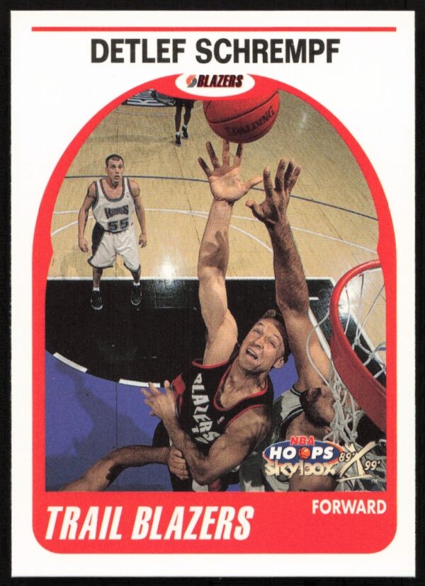 Detlef Schrempf 1999 Skybox NBA Hoops Card #88, action shot, stats highlighted.