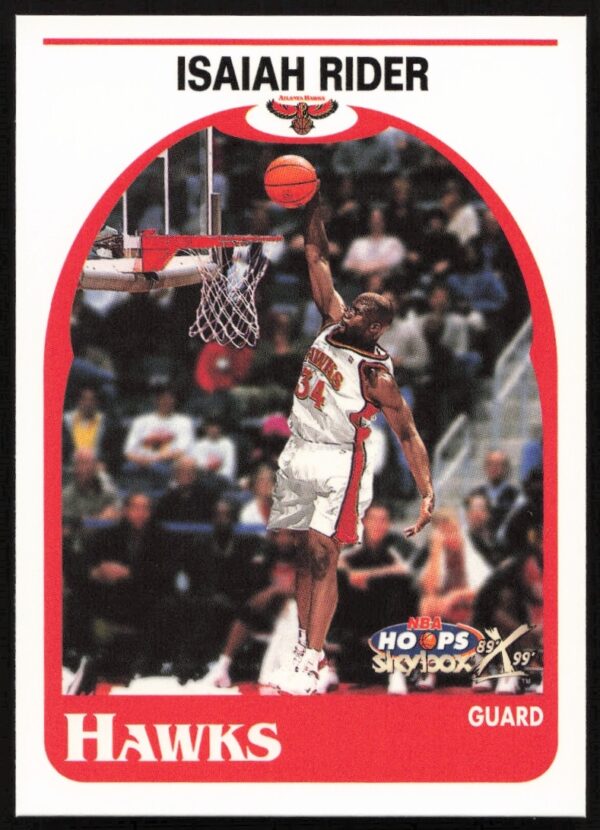 1999-00 Skybox NBA Hoops Card featuring Isaiah Rider, #66, showing action shot.