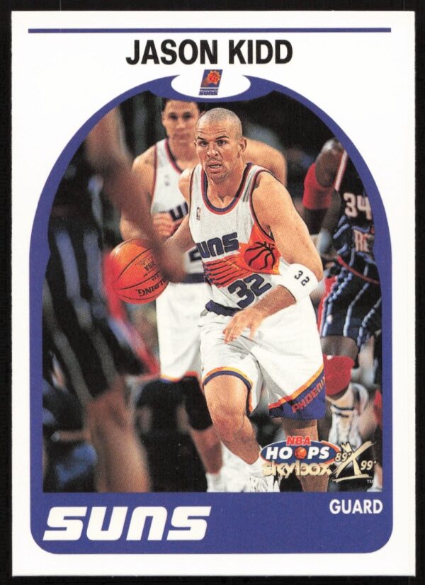 Jason Kidd Skybox NBA Hoops 1999-00 Card #112 featuring action shot in uniform.