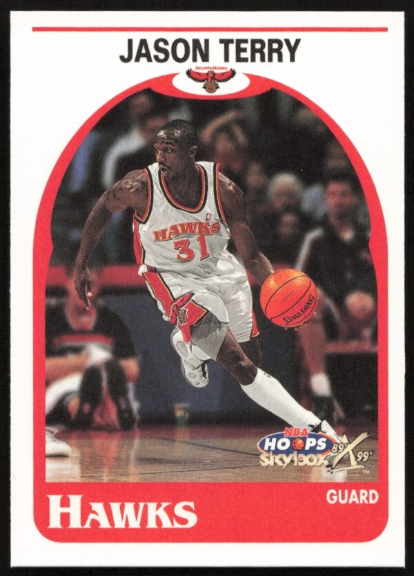 Jason Terry 1999-00 Skybox NBA Hoops Decade Card #30, in-action front view.