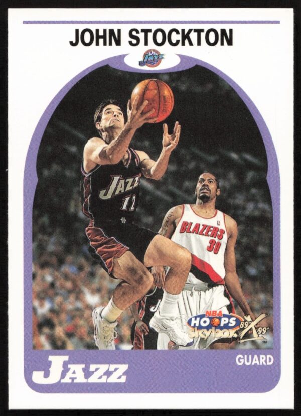 John Stockton 1999-00 Skybox Hoops Decade Card #114, Utah Jazz Legend in Action.
