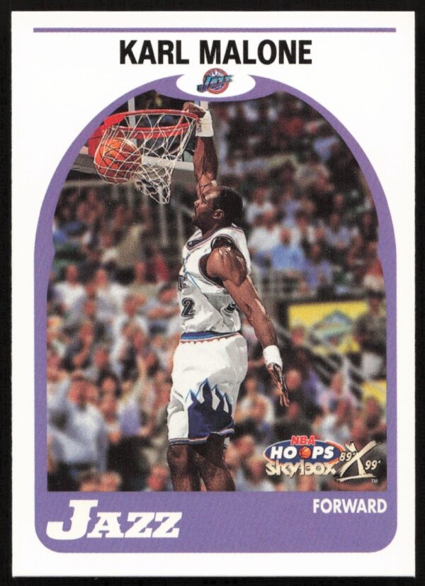 Front view of 1999-00 Skybox NBA Hoops card featuring Utah Jazzs Karl Malone, #47.