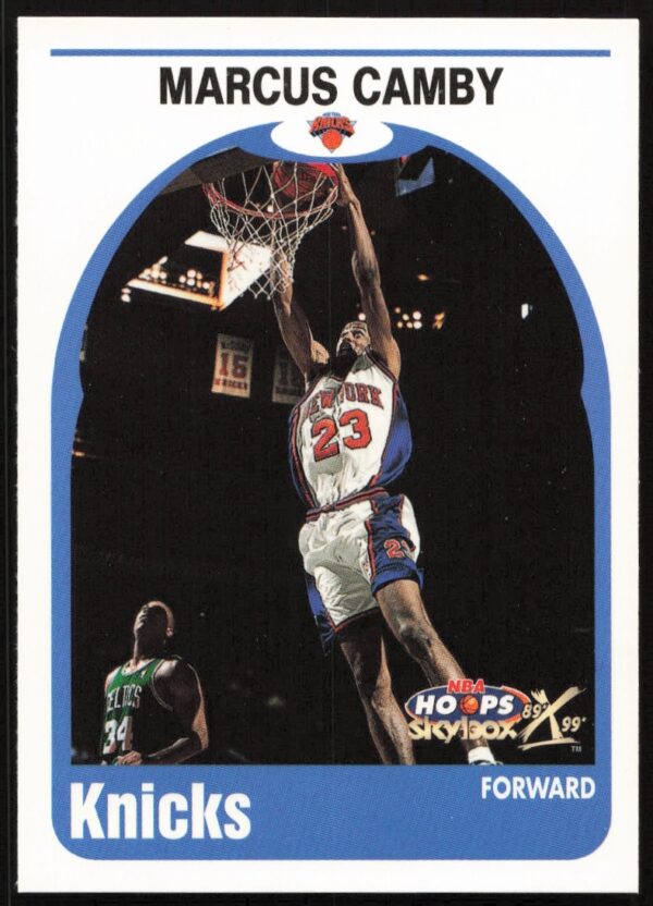 Front view of Marcus Camby 1999-00 Skybox Hoops Decade card #171, showcasing NBA action.