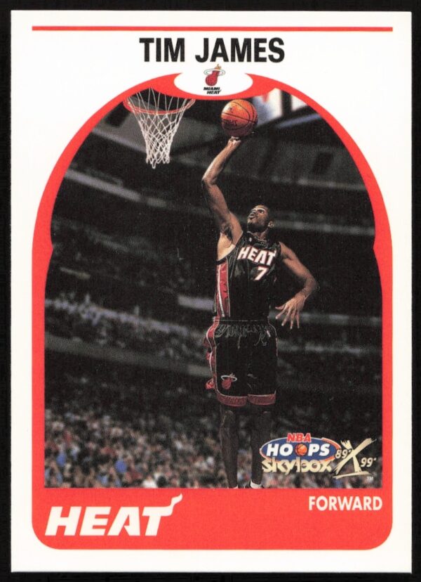 Tim James 1999-2000 Skybox NBA Hoops Decade card #157, Miami Heat uniform front.