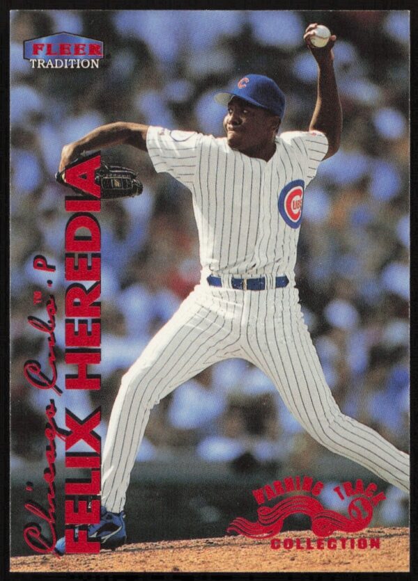 Felix Heredia 1999 Fleer baseball card, Warning Track Collection, pitcher mid-action.