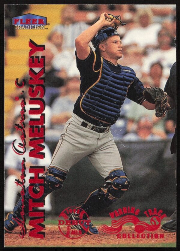 1999 Fleer Mitch Meluskey Baseball Card #508W, Astros Uniform, Action Pose.