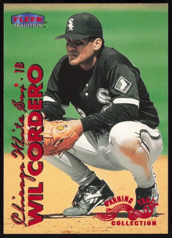 1999 Fleer Wil Cordero baseball card, Warning Track Collection, shows Cordero in team uniform.