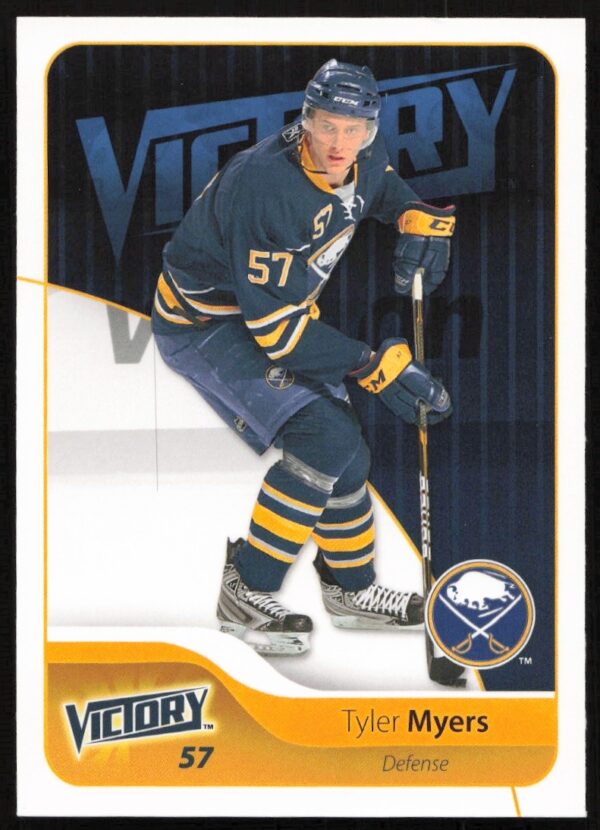 Tyler Myers 2011-12 Upper Deck Victory hockey card, Buffalo Sabres #23, action pose.