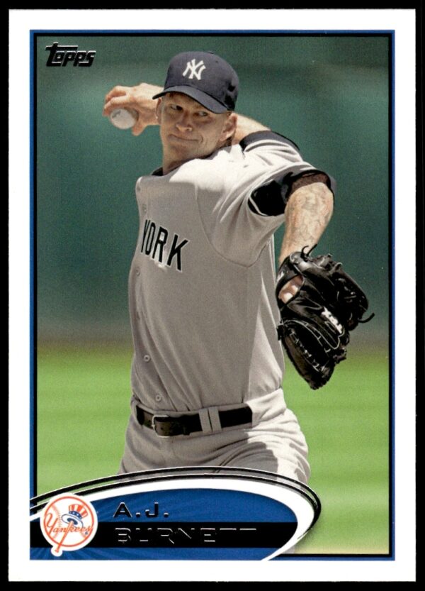 A.J. Burnett pitching, 2012 Topps Baseball Card #209, dynamic action shot.