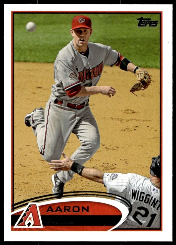 Front of 2012 Topps Aaron Hill #527 baseball card showing Diamondbacks player in action.