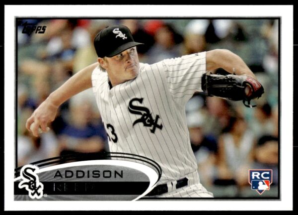Addison Reed 2012 Topps Card #183, Chicago White Sox pitcher mid-pitch image.