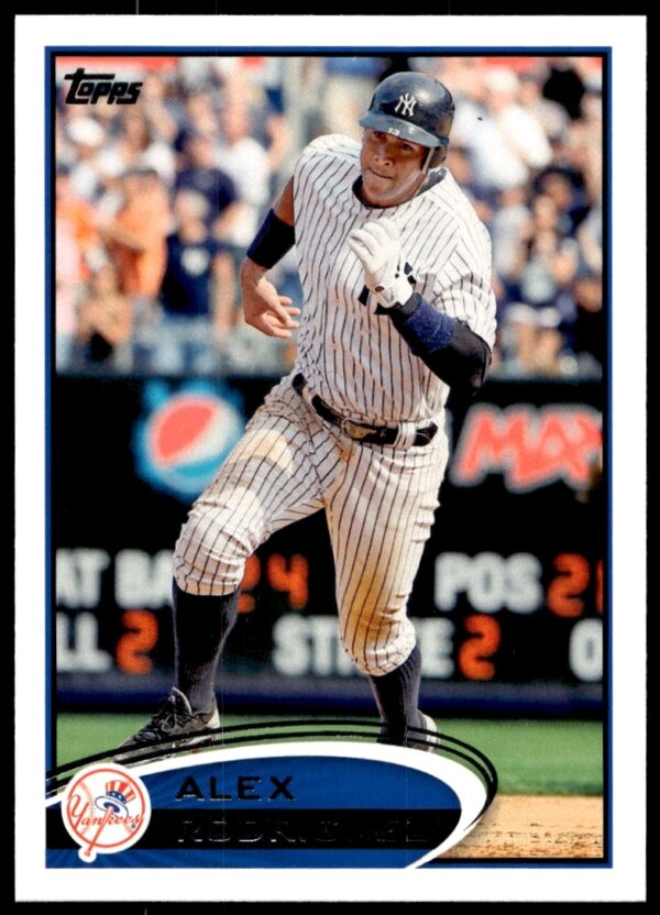 2012 Topps Alex Rodriguez #500 baseball card, New York Yankees action shot.