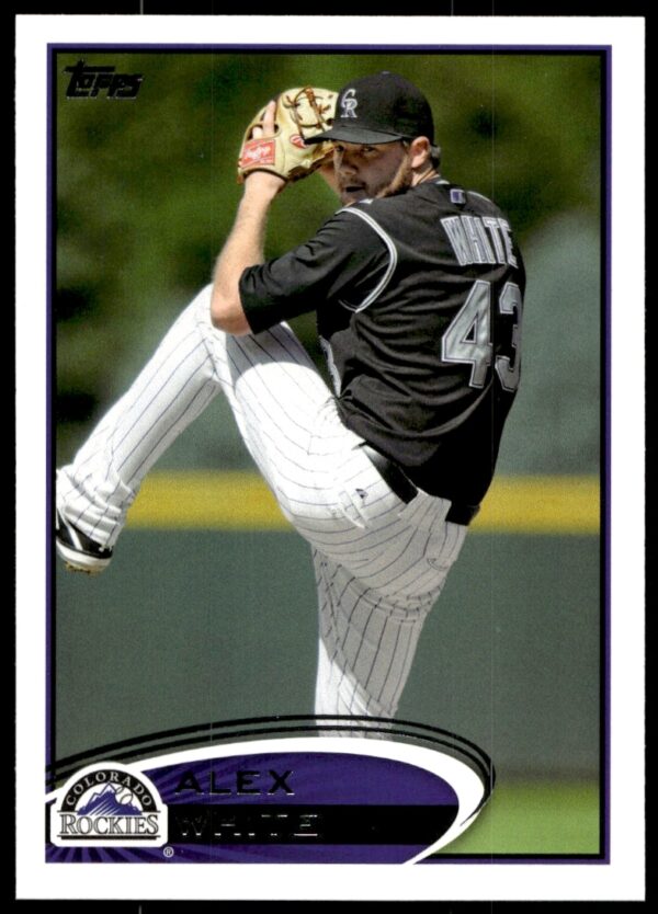 Alex White 2012 Topps Baseball Card #563, dynamic action mid-pitch, classic Topps design.