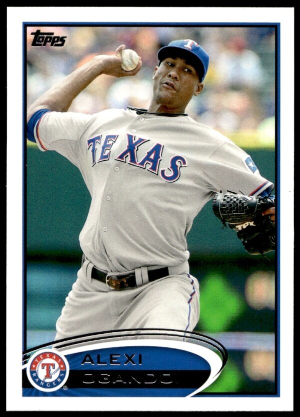 Alexi Ogando 2012 Topps Baseball Card #301 in Texas Rangers Pitching Action.