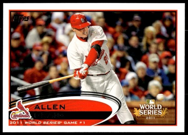 Allen Craig 2012 Topps Baseball Card #329, St. Louis Cardinals, action shot.