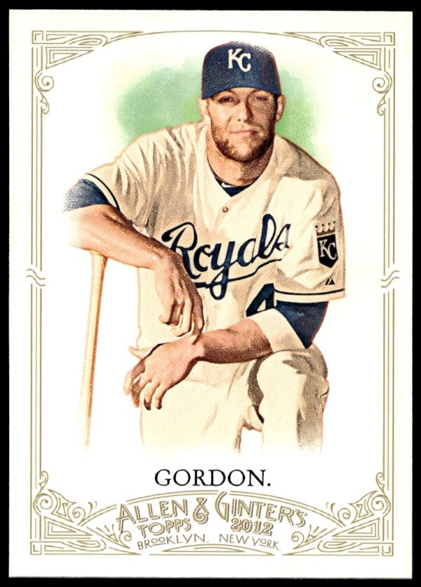 2012 Topps Allen & Ginter card featuring Alex Gordon in Kansas City Royals uniform.