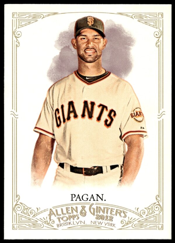 Angel Pagan 2012 Topps baseball card, San Francisco Giants, vintage style, mid-action pose.