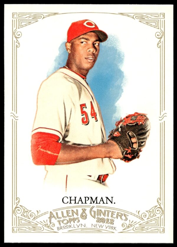 Aroldis Chapman 2012 Allen & Ginter Card, Cincinnati Reds Star Pitcher, Vintage Baseball Design.
