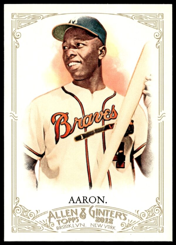 2012 Topps Allen & Ginter Hank Aaron card front with portrait of baseball legend.