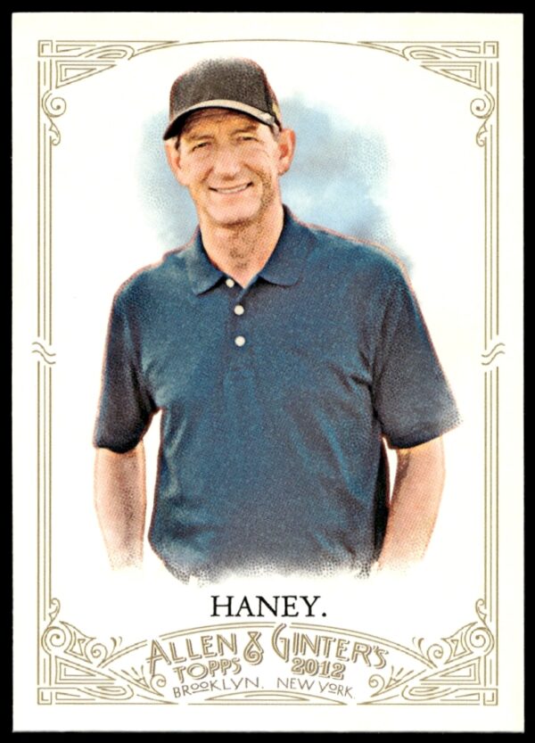 2012 Topps Allen & Ginter Hank Haney golf card #245, featuring detailed vintage profile art.