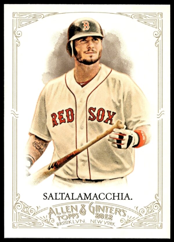 Boston Red Sox 2012 Jarrod Saltalamacchia baseball card #46, showcasing catcher in action.