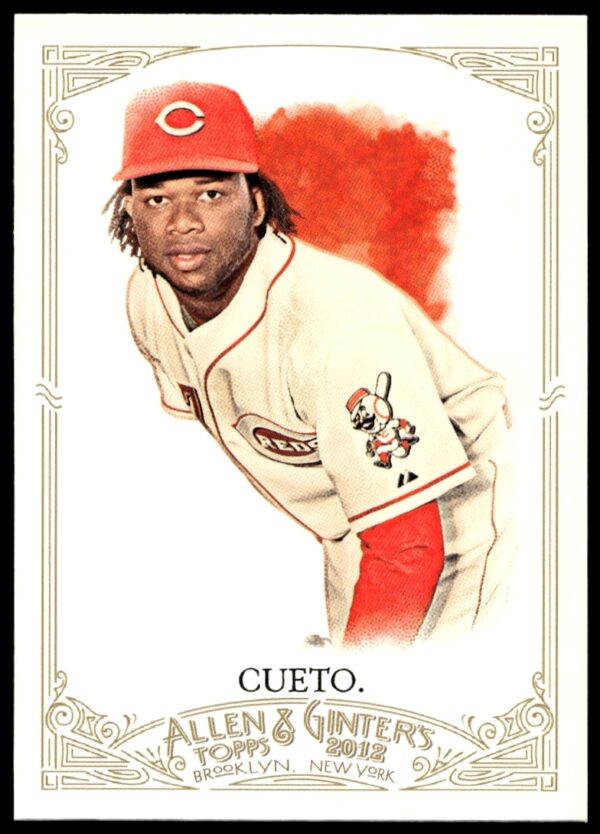 Johnny Cueto 2012 Allen & Ginter baseball card with vintage design, pitching for the Reds.
