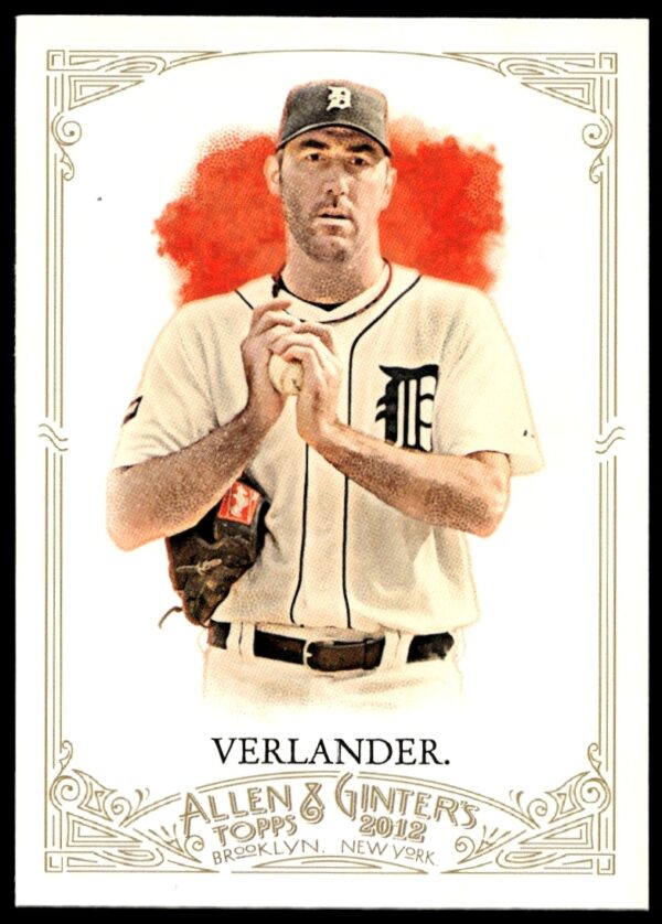 Front of 2012 Topps Allen & Ginter card #262 featuring pitcher Justin Verlander.