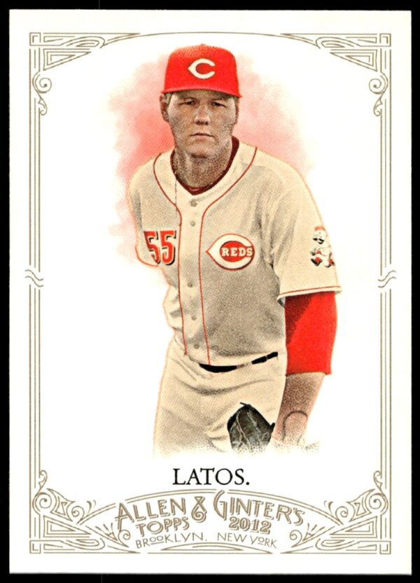 Front of 2012 Topps Allen & Ginter baseball card featuring Mat Latos, card #64.