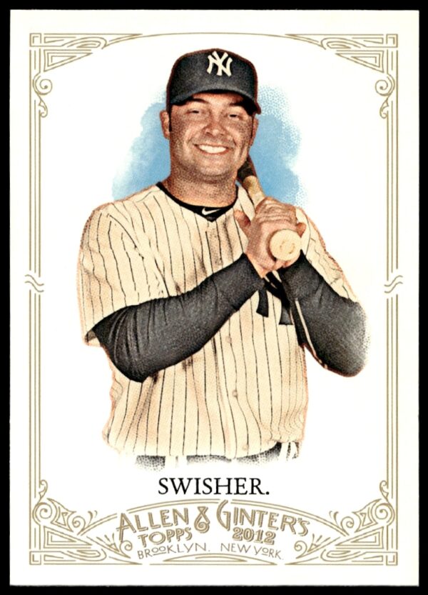 Nick Swisher 2012 Yankees card by Topps Allen & Ginter, showcasing batting stance.