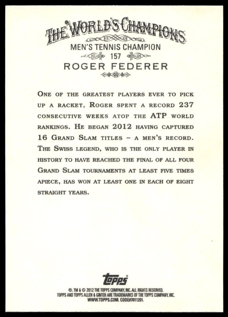 2012 Topps Allen & Ginter Roger Federer #157 - Image 2