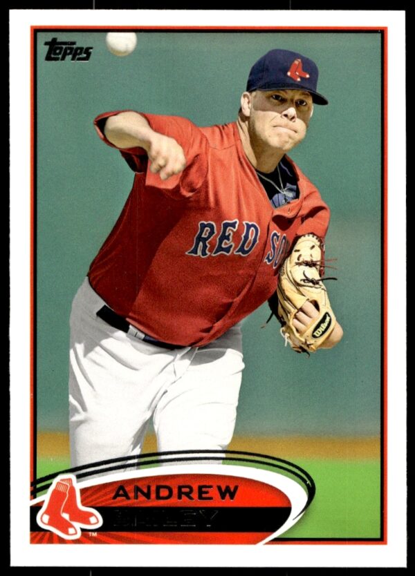 Andrew Bailey, 2012 Topps baseball card #539, Oakland Athletics pitcher in mid-pitch action.