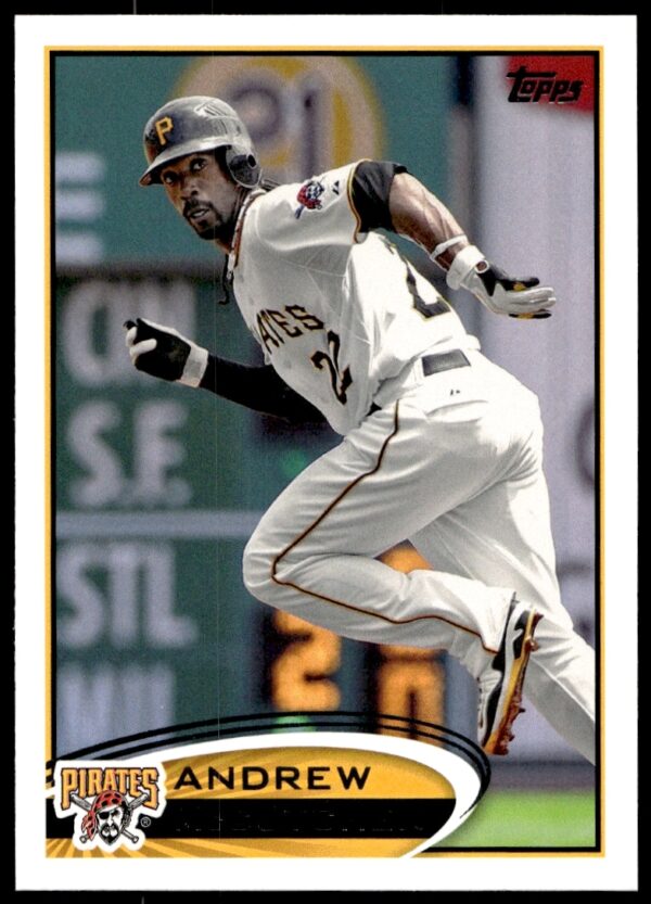 Andrew McCutchen 2012 Topps Card #497 Pittsburgh Pirates, dynamic action shot.